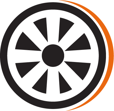 Blue and black shield with a white lightning bolt and curved lines.