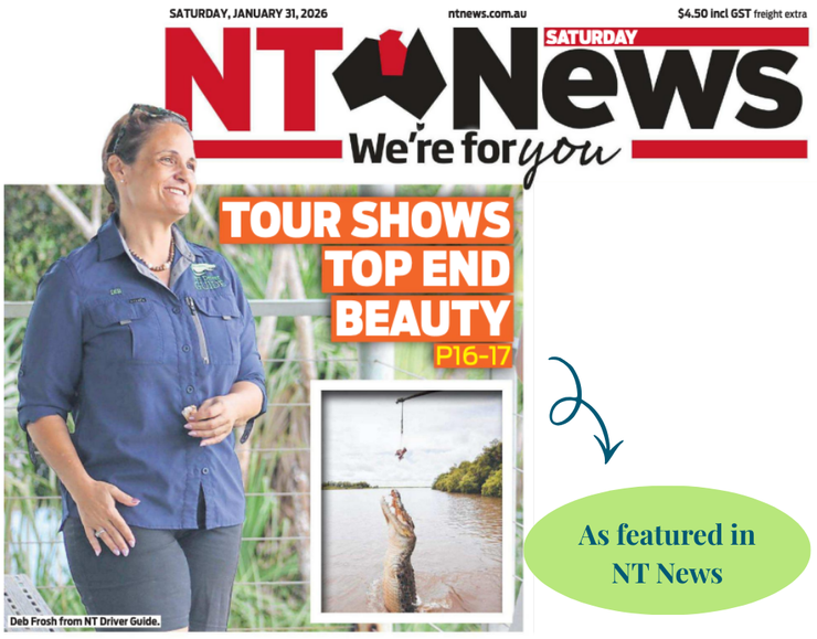 NT News front page: Woman on a tour showcasing Top End beauty, a photo of crocodile in the river — NT Driver Guide - Escorted Tours & Transfers in Darwin City, NT
