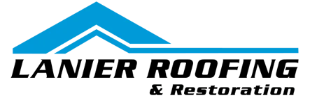 Lanier Roofing & Restoration logo with blue roof icon and black text