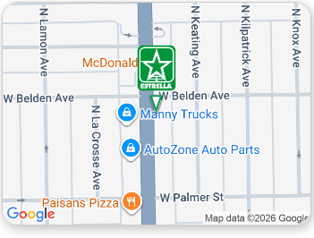 Google Maps screenshot centered on McDonald’s and nearby shops, with a green star marker on West Belden Ave.