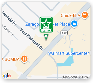 Map showing an Estrella gas station near Chick-fil-A and Walmart Supercenter on a street map