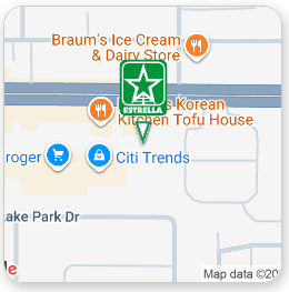 Map showing a green star location marker near Braum’s, Korean Kitchen Tofu House, and Citi Trends