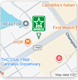 Map showing an Estrella restaurant marker near IHOP and First Watch on E 1960 in Houston