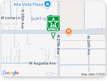Google map showing a green Estrella marker near N 27th Ave, W Augusta Ave, Alta Vista Plaza, and QuikTrip