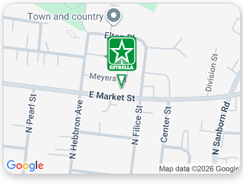 Google map showing an Estrella store marker near E Market St and N Hebbon Ave in Town and Country