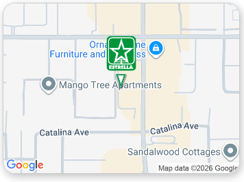 Google map centered on a green star marker near Catalina Ave and Sandalwood Lane Apartments