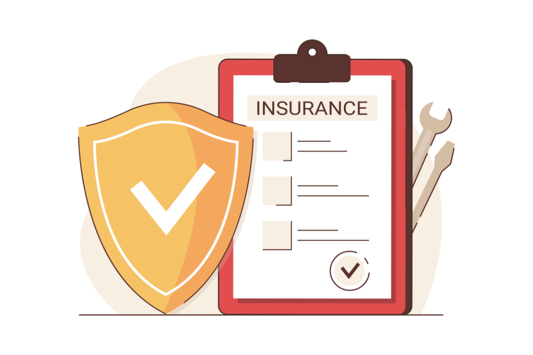 Insurance clipboard and shield icon with a checkmark, suggesting coverage or protection