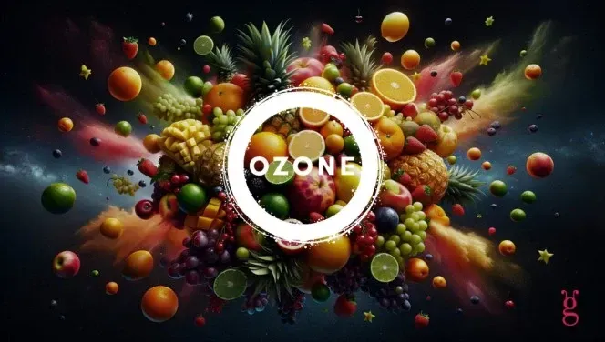 An Explosion of assorted Oranges, mangos, cherries, lemons, grapes, pineapples, and tropical fruits in space. 