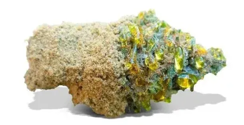 cannabis nug that is half kief covered as a moon rock and the other half a sun rock