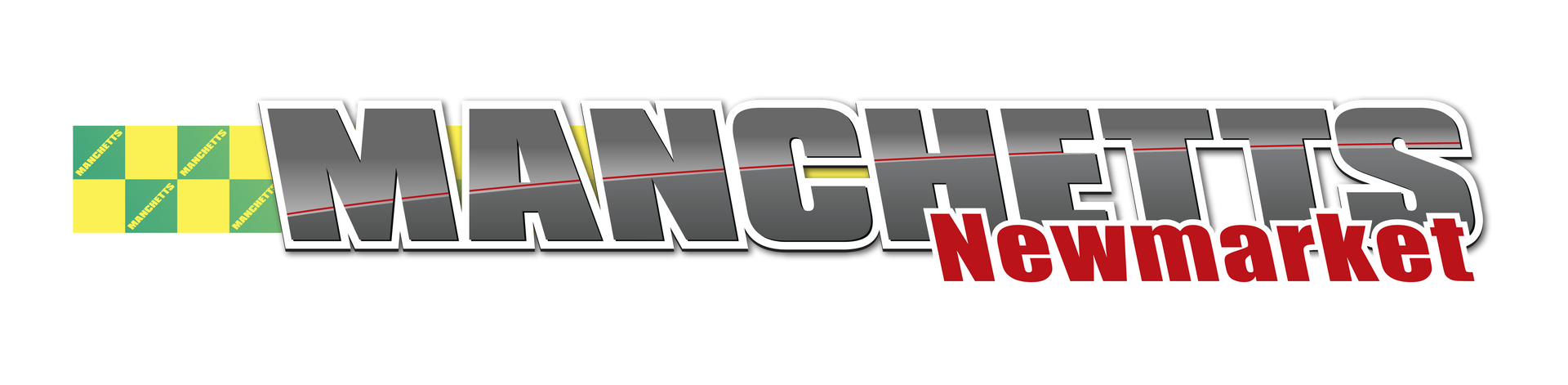 Manchetts Newmarket logo with gray and red text on a white background