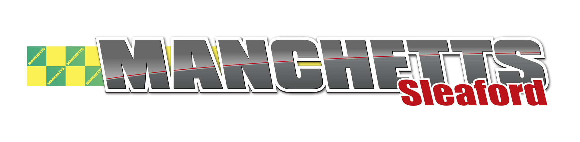 Manchetts Sleaford logo with a yellow-green checkered square and gray text on a white background