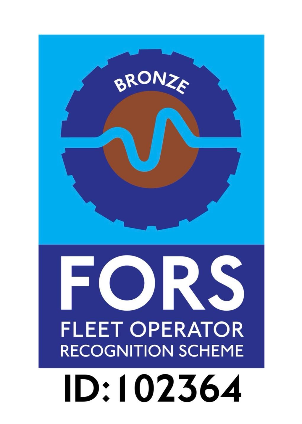 Bronze FORS Fleet Operator Recognition Scheme badge with ID 102364
