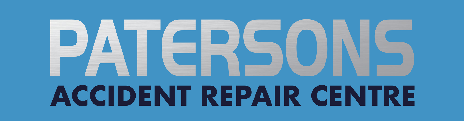 Patersons Accident Repair Centre logo in blue, white, and black text