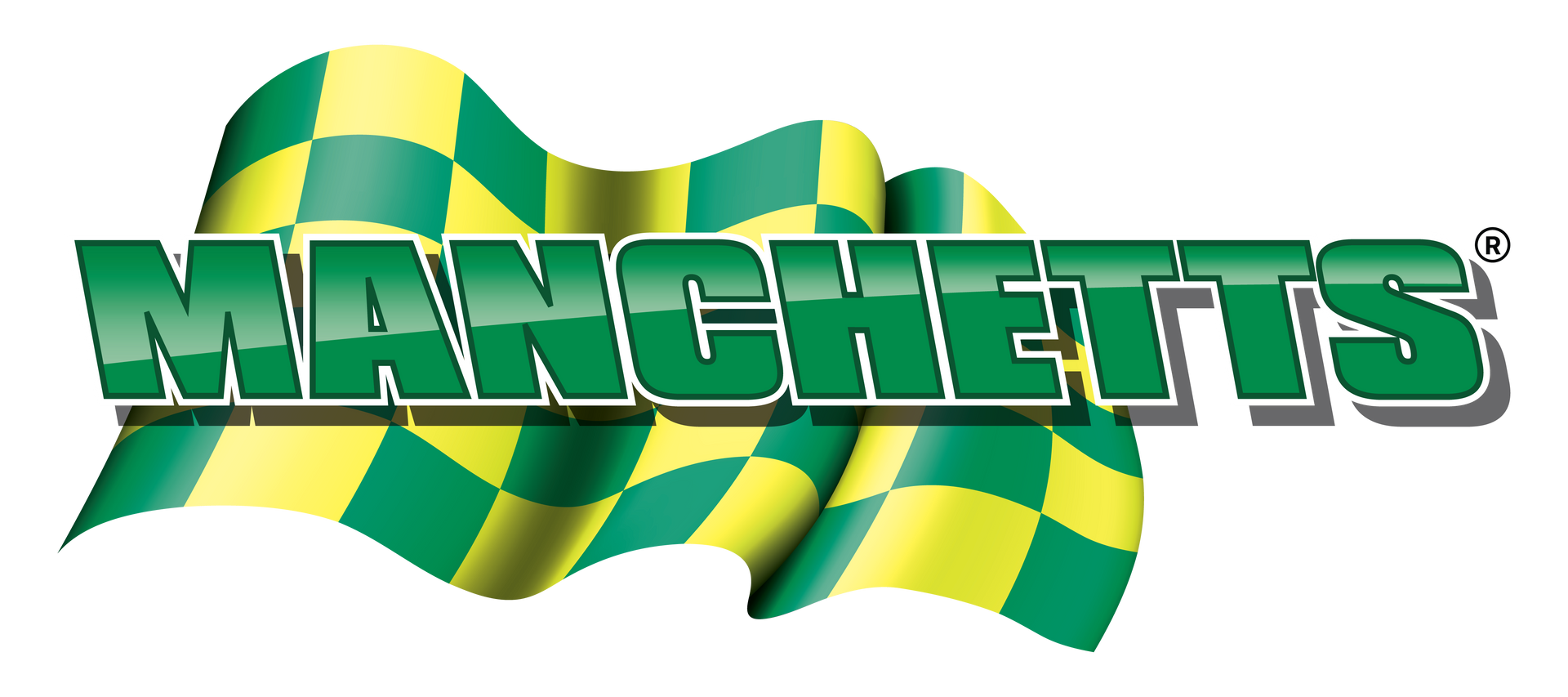 Manchetts logo in green and yellow checkered racing-style banner text