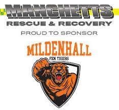 Manchetts Rescue & Recovery sponsors Mildenhall Fen Tigers logo with snarling tiger shield.