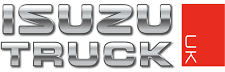 Stylized silver “ISUZU TRUCK” logo with a red square and vertical white “UK” text