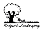 Logo for Sedgwick Landscaping featuring a black silhouette of a tree and a lawnmower above the business name.