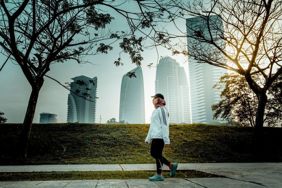 Woman taking a gentle walk after skin treatment in Seoul