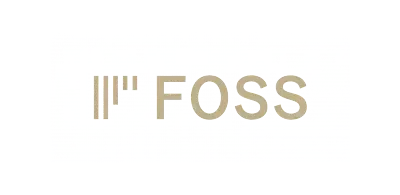 Gull FOSS-logo på hvit bakgrunn