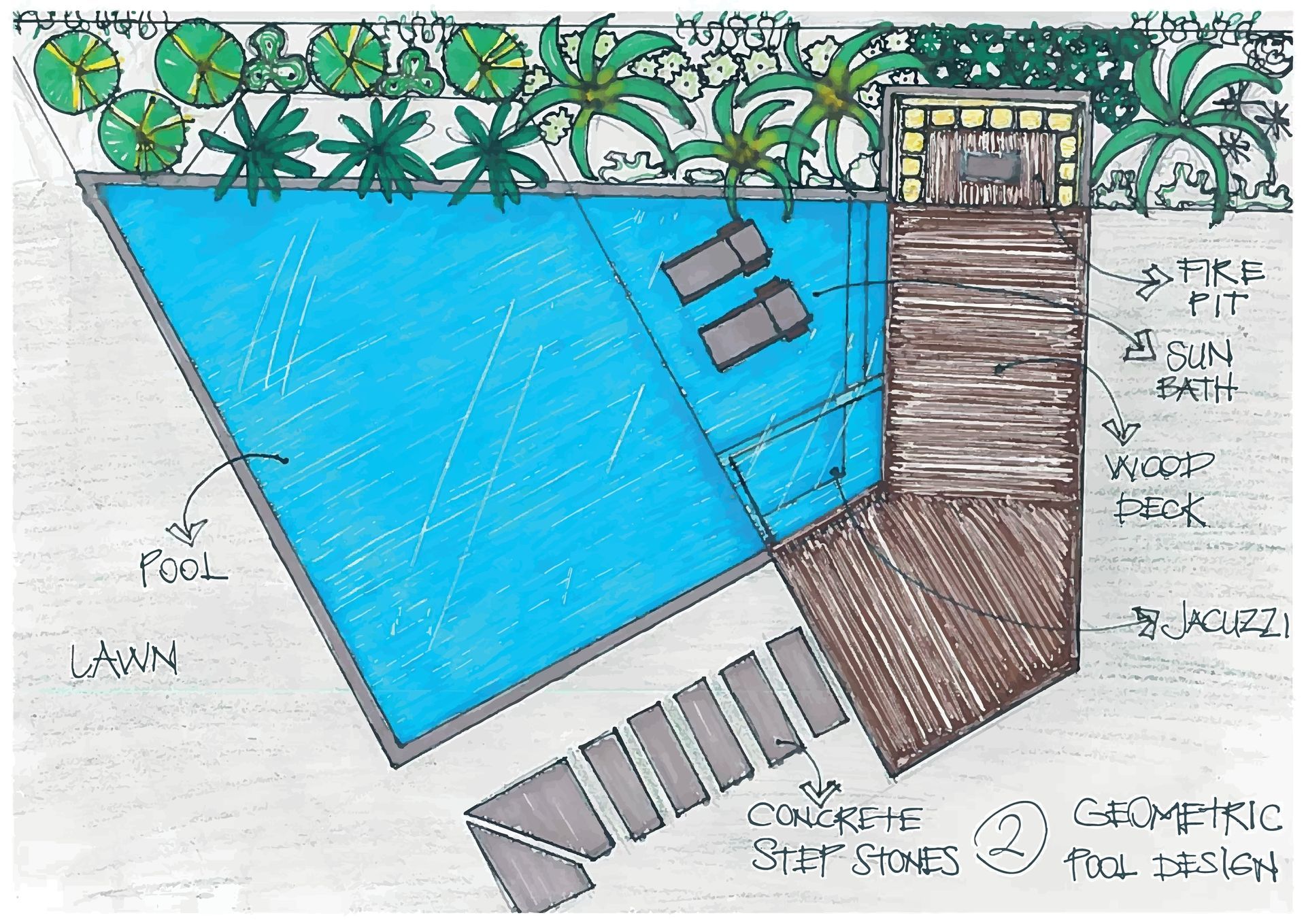 A person is drawing a garden with a pencil