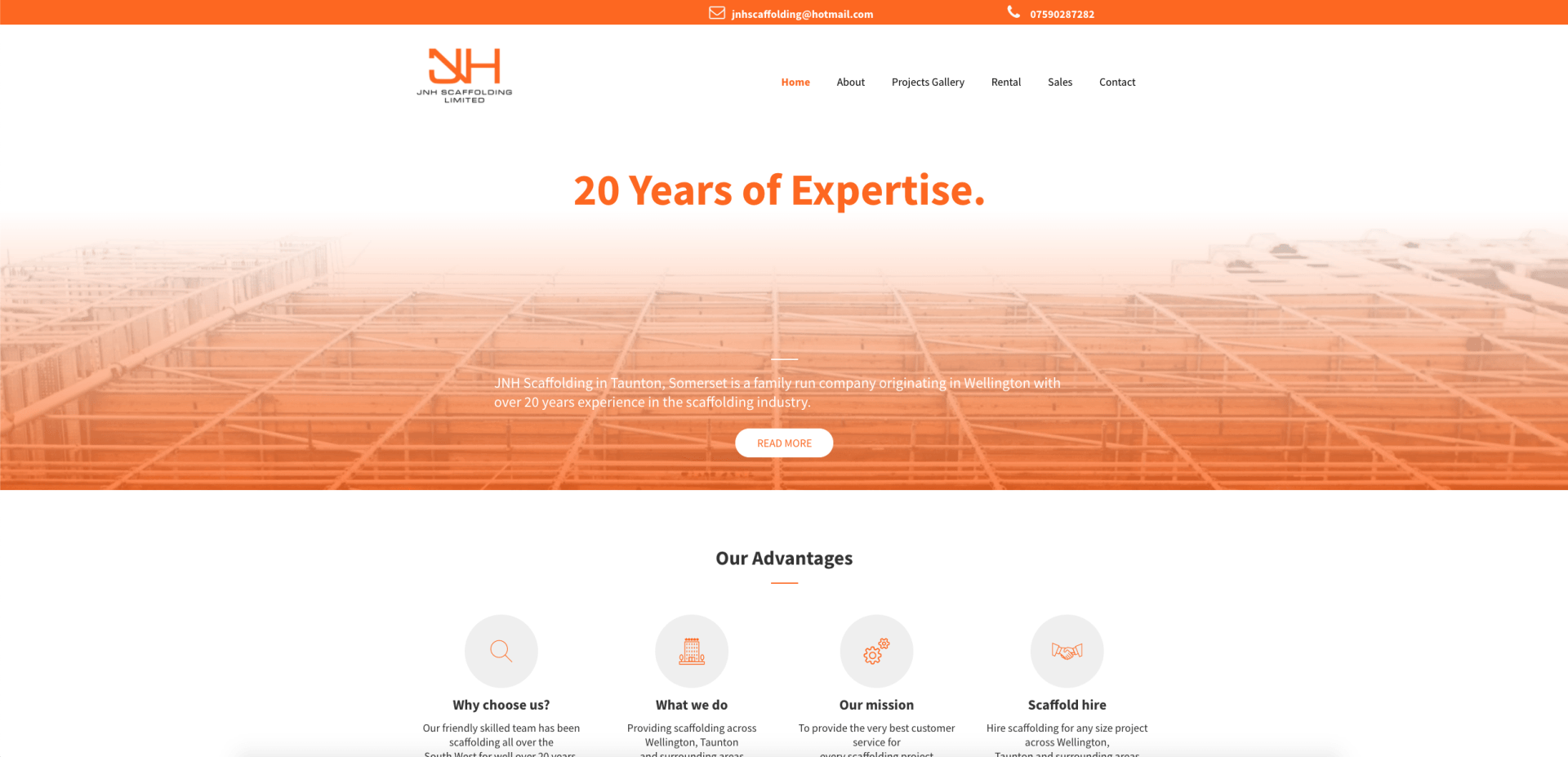 Website design and build for JNH Scaffolding Taunton Somerset