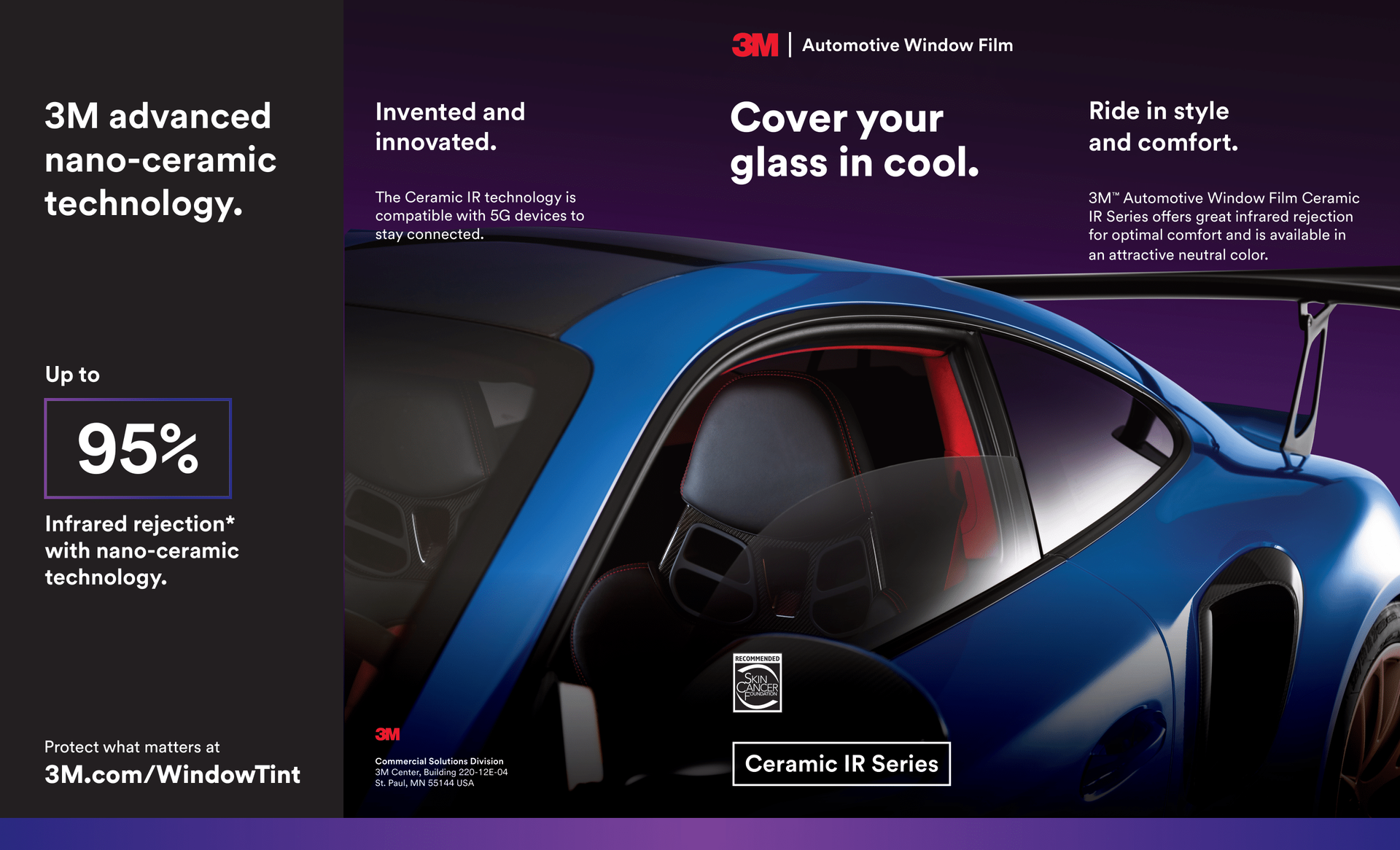 A blue car with a sticker that says cover your glass in cool