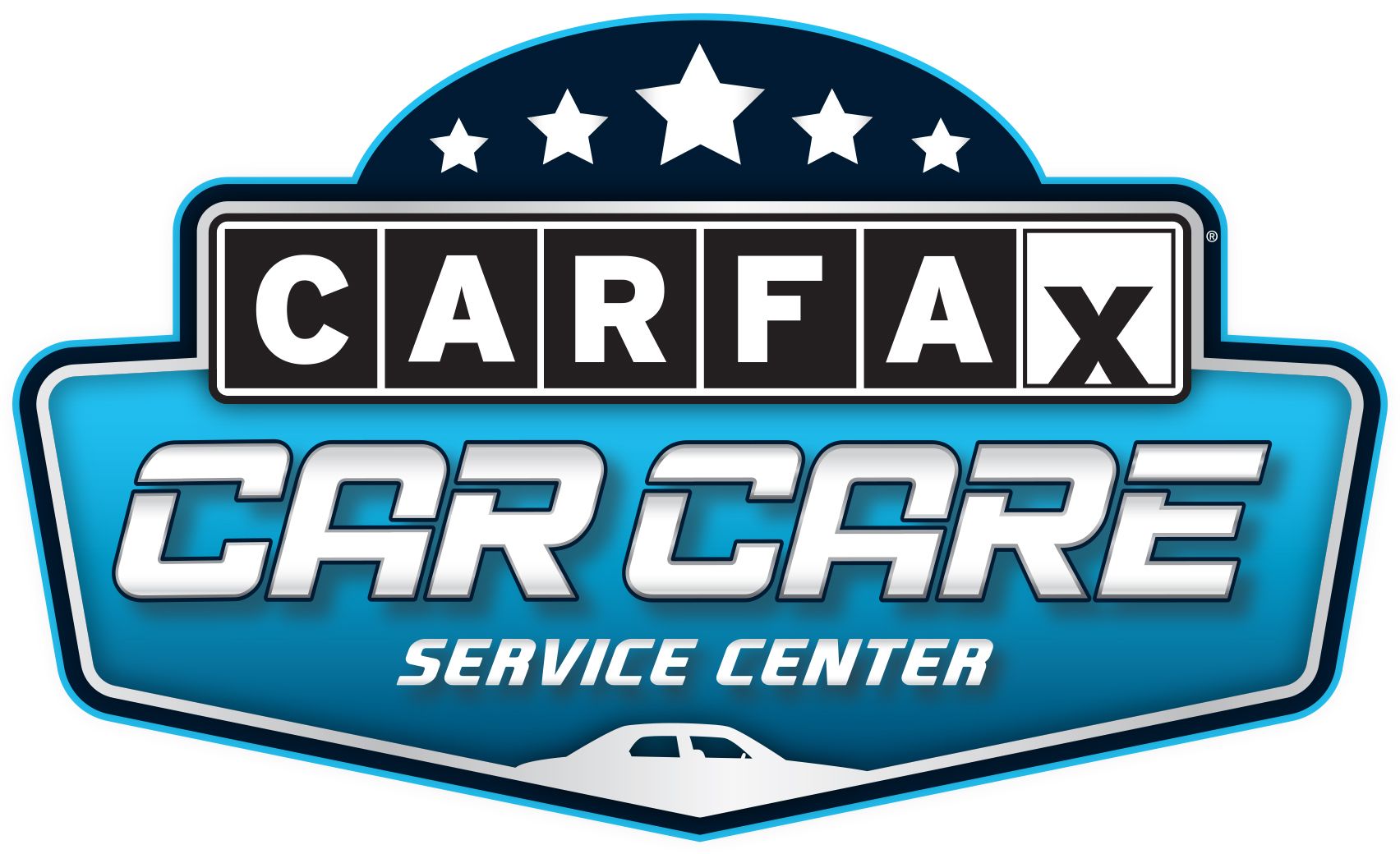 The logo for carfax car care service center is blue and white.
