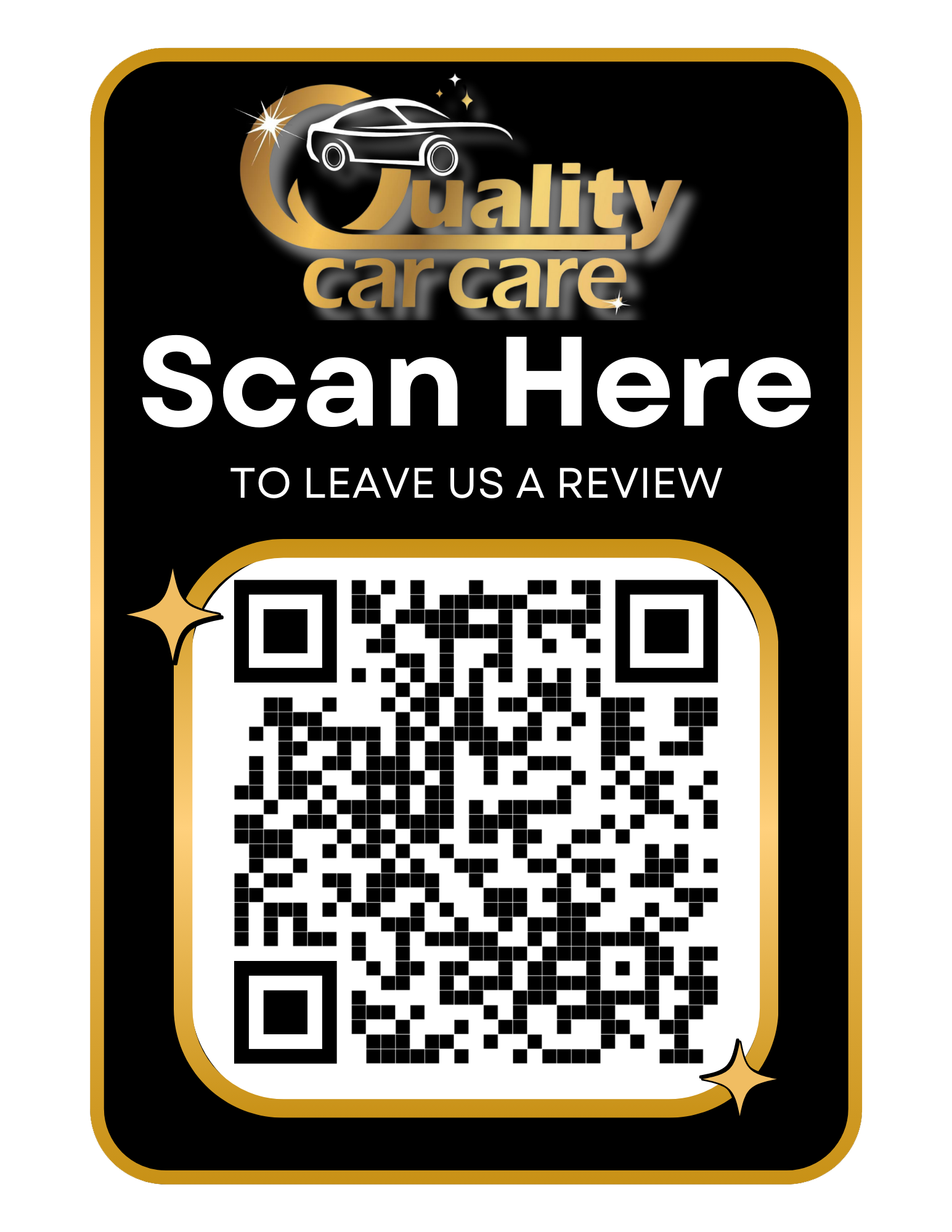 A qr code that says `` scan here to leave us a review ''.