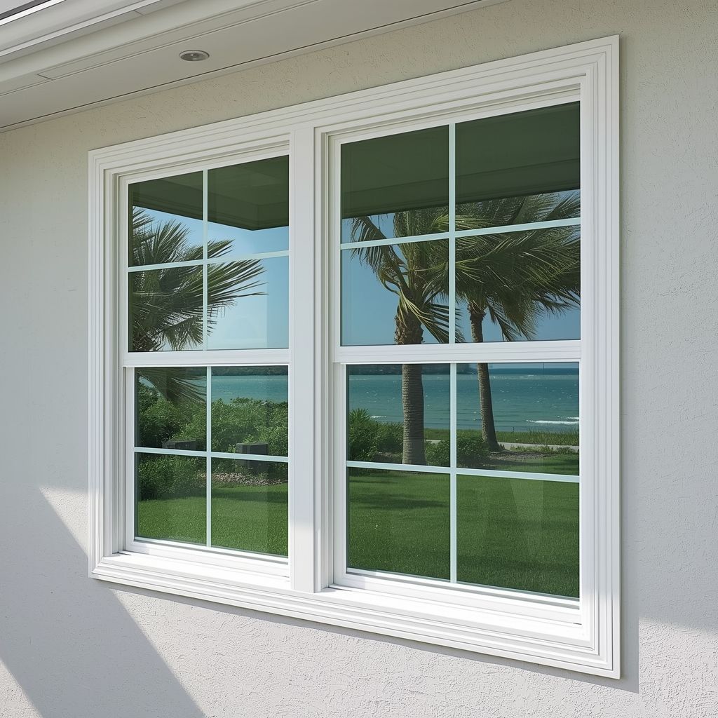 Impact-resistant windows installed on a modern Florida home providing hurricane protection and coast