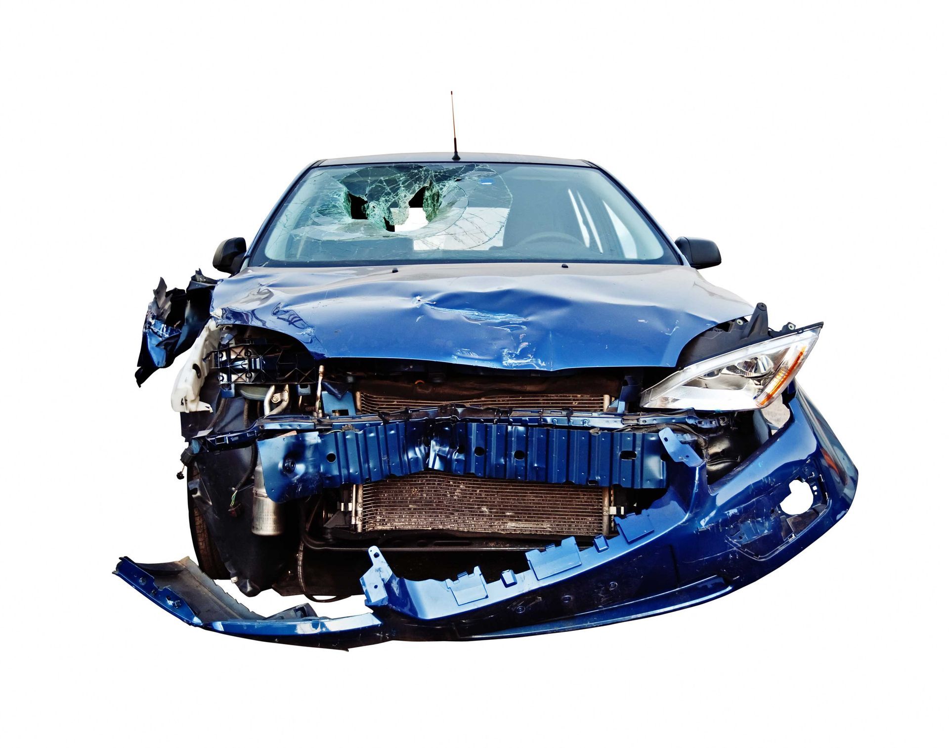 Blue Damaged Car — Pittsburgh PA — Ray Donch Body Werks and Auto Repairs Blue Damaged Car — Pittsburgh PA — Ray Donch Body Werks and Auto Repairs