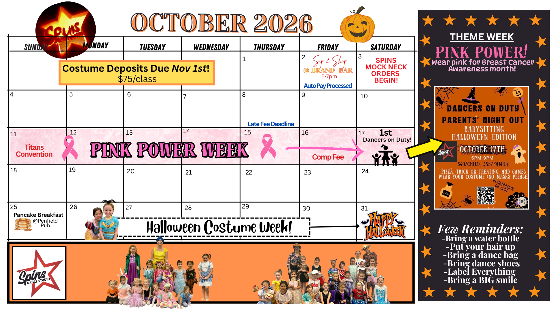 October 2026 Pink Panther calendar with pink decor and event notes on a Halloween-themed layout October 2026 Pink Panther calendar with pink decor and event notes on a Halloween-themed layout