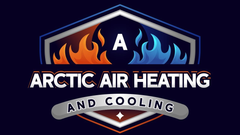 Arctic Air Heating and Cooling logo with blue and orange flames inside a shield