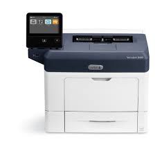 White and blue Xerox VersaLink 3000 printer with a touchscreen control panel on the left.