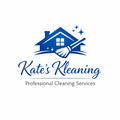 Logo for Kate's Kleaning: a blue house icon with a broom, sparkles, and the text "Kate's Kleaning Professional Services."