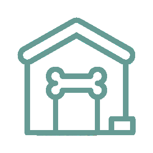 Dog House With a Bone Icon in Teal and Black Outline — Four Way Kennels & Canine Wellness Centre in Kinkuna, QLD