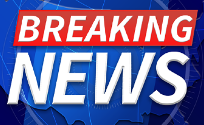 Red and blue “Breaking News” graphic with bold white text