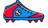 Blue and pink soccer cleat with red studs, shown in side view