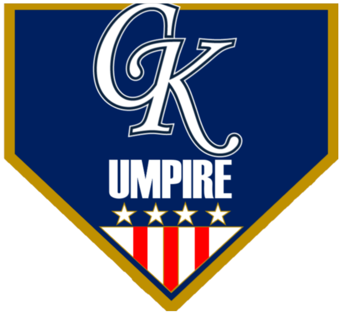Blue and gold CK Umpire shield with stars and red-white stripes