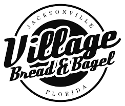 Black-and-white Jacksonville, Florida logo for Village Bread & Bagel in circular design