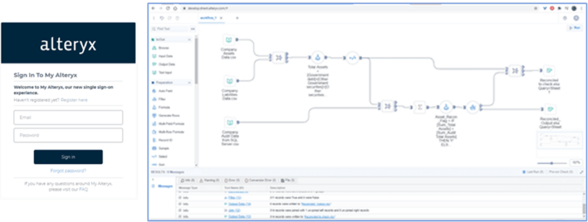 Tela com exemplo de fluxo criado no Alteryx Designer Cloud
