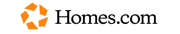 Homes.com logo with orange house icon and black text on a white background
