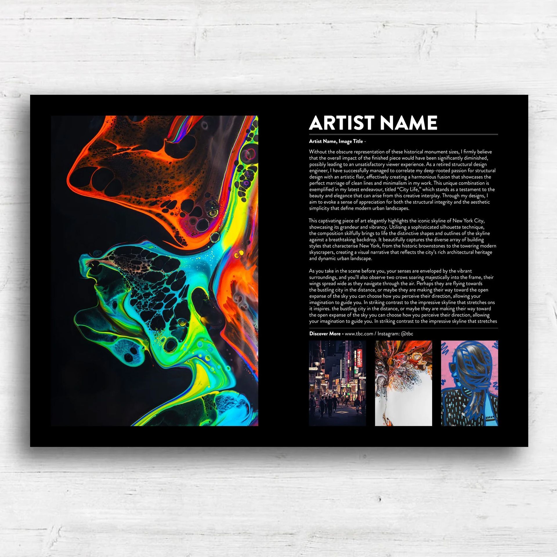 A black poster with the artist name on it