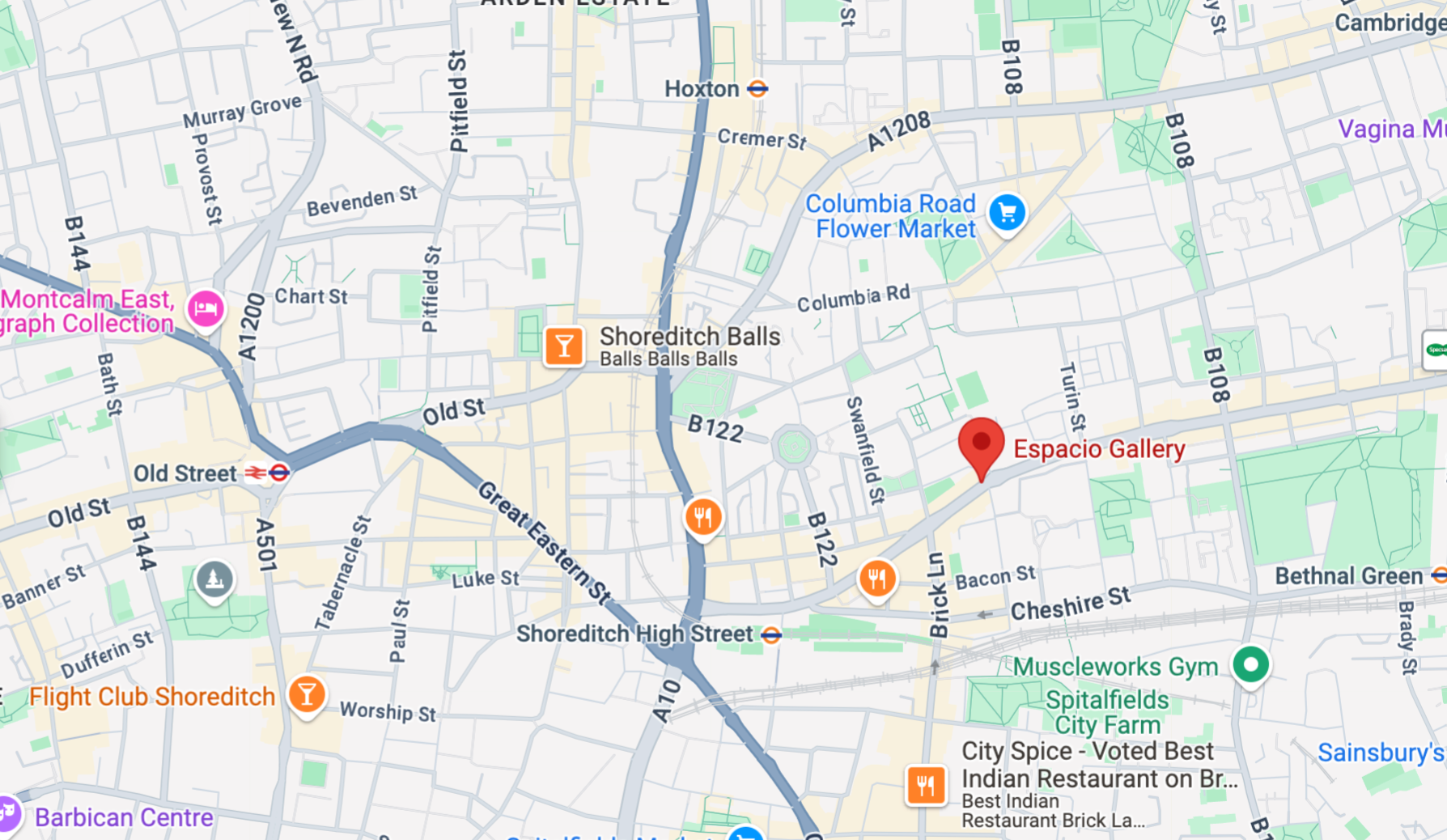 A map of a city shows the location of a restaurant