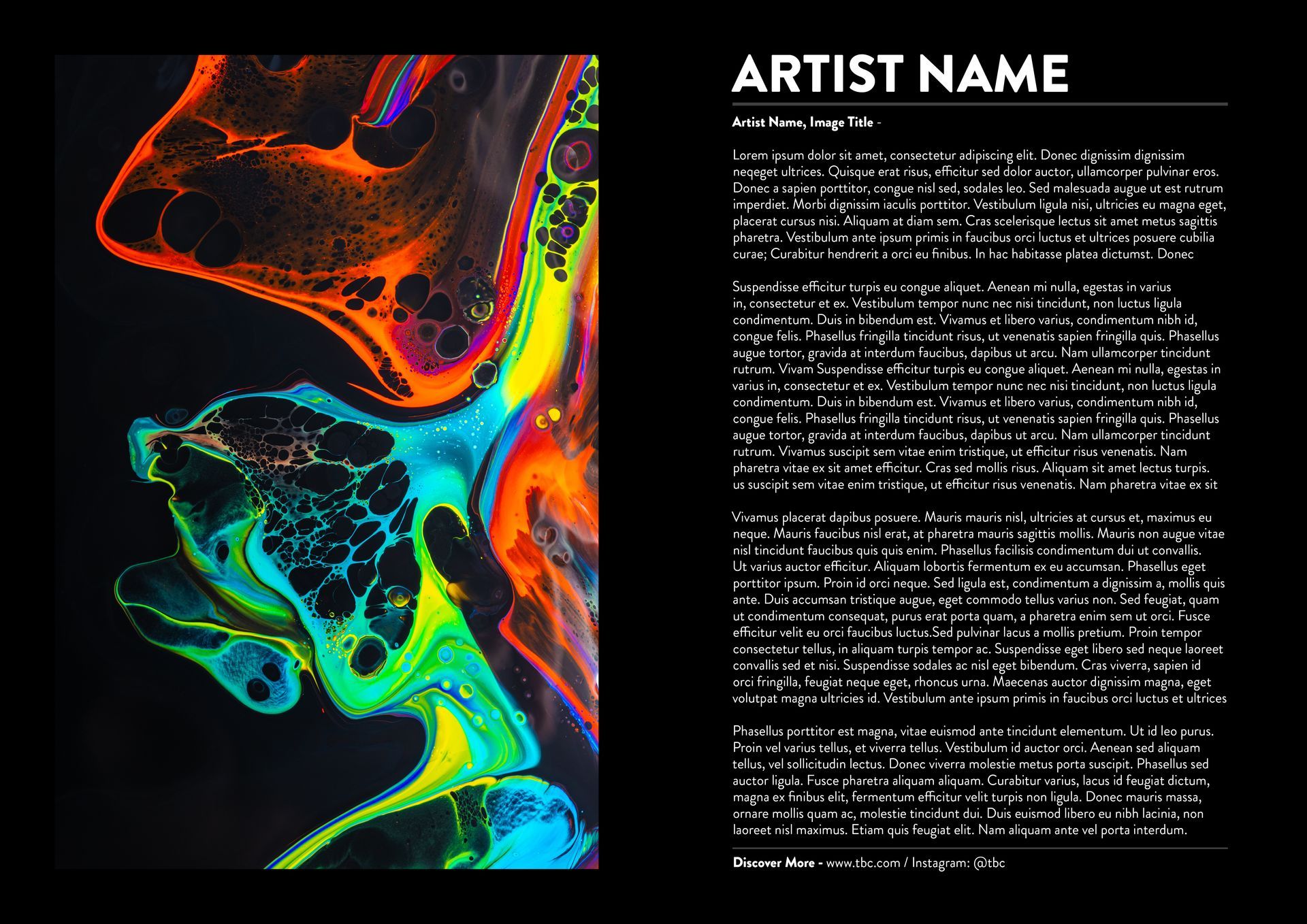 A colorful poster with the artist name on it