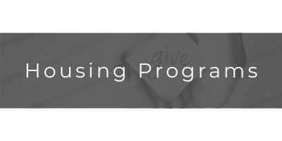 Gray banner reading “Housing Programs” with faint house graphic in the background