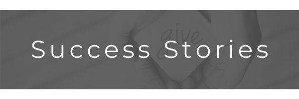 “Success Stories” text on a gray banner with a faint abstract background