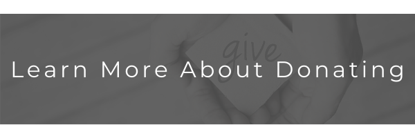 Learn More About Donating on a gray banner with a faint heart background