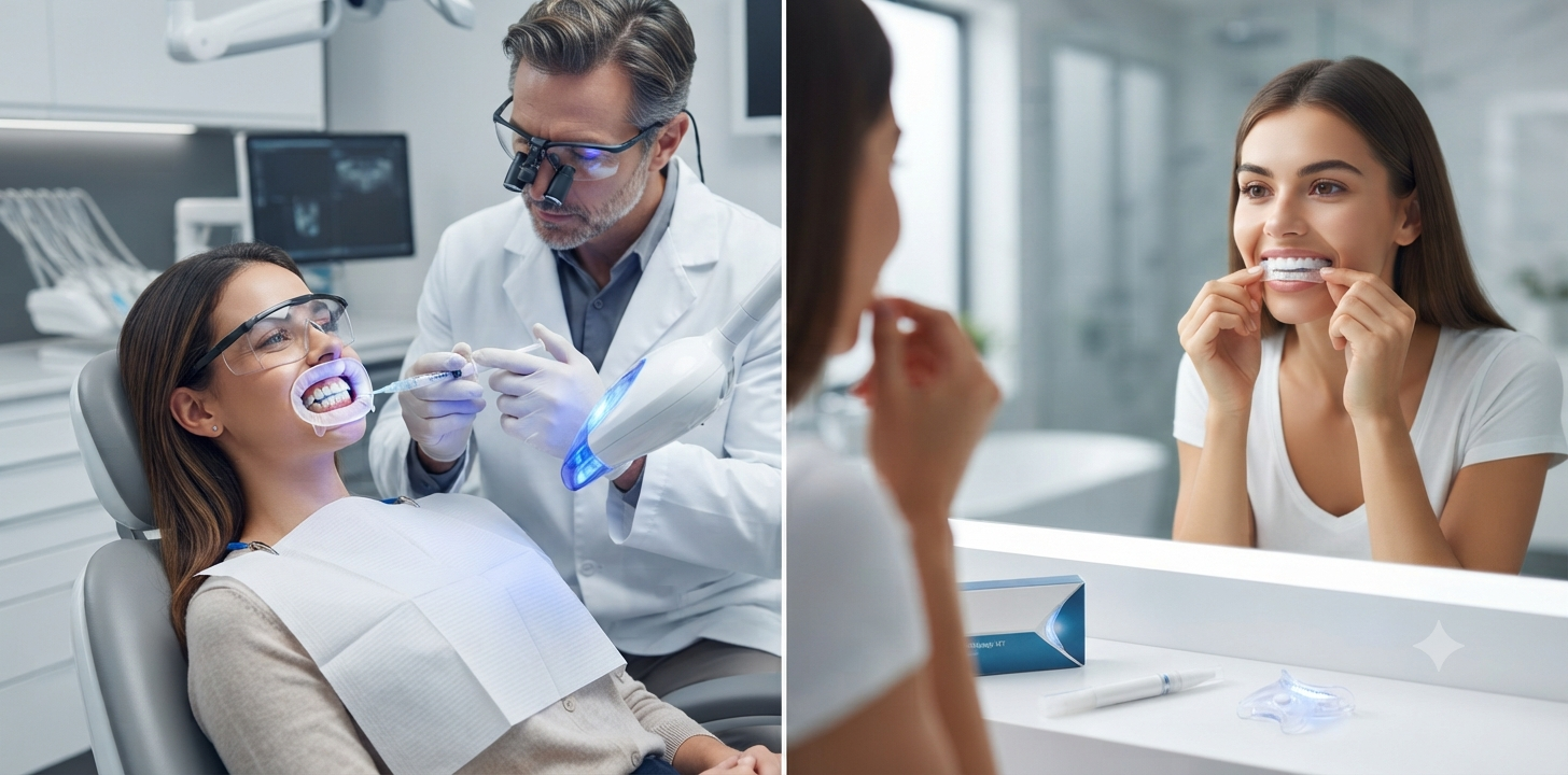 Dentist performing professional teeth whitening treatment on a patient at A2Z Dental