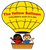 Logo for The Yellow Balloon children's hair styling, with a yellow hot air balloon and two smiling kids in a basket