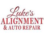 Luke’s Alignment & Auto Repair logo in red script and block lettering on a white background
